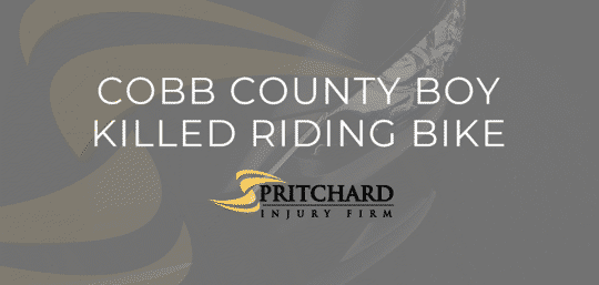 Pritchard Injury Firm logo and the words Cobb County Boy Killed Riding Bike