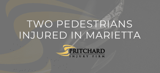 Pritchard Injury Firm logo and the words two pedestrians injured in marietta