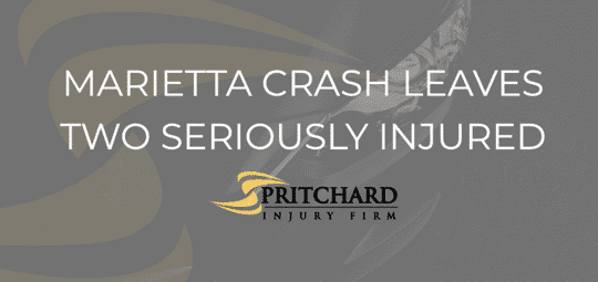 Pritchard Injury Firm logo and the words Marietta crash leaves two seriously injured