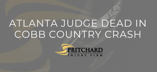 Pritchard Injury Firm logo and the words Atlanta judge dead in Cobb County Crash
