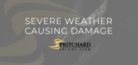 Pritchard Injury Firm logo and the words Severe Weather Causing Damage