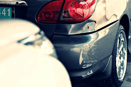 A car that has been rear-ended